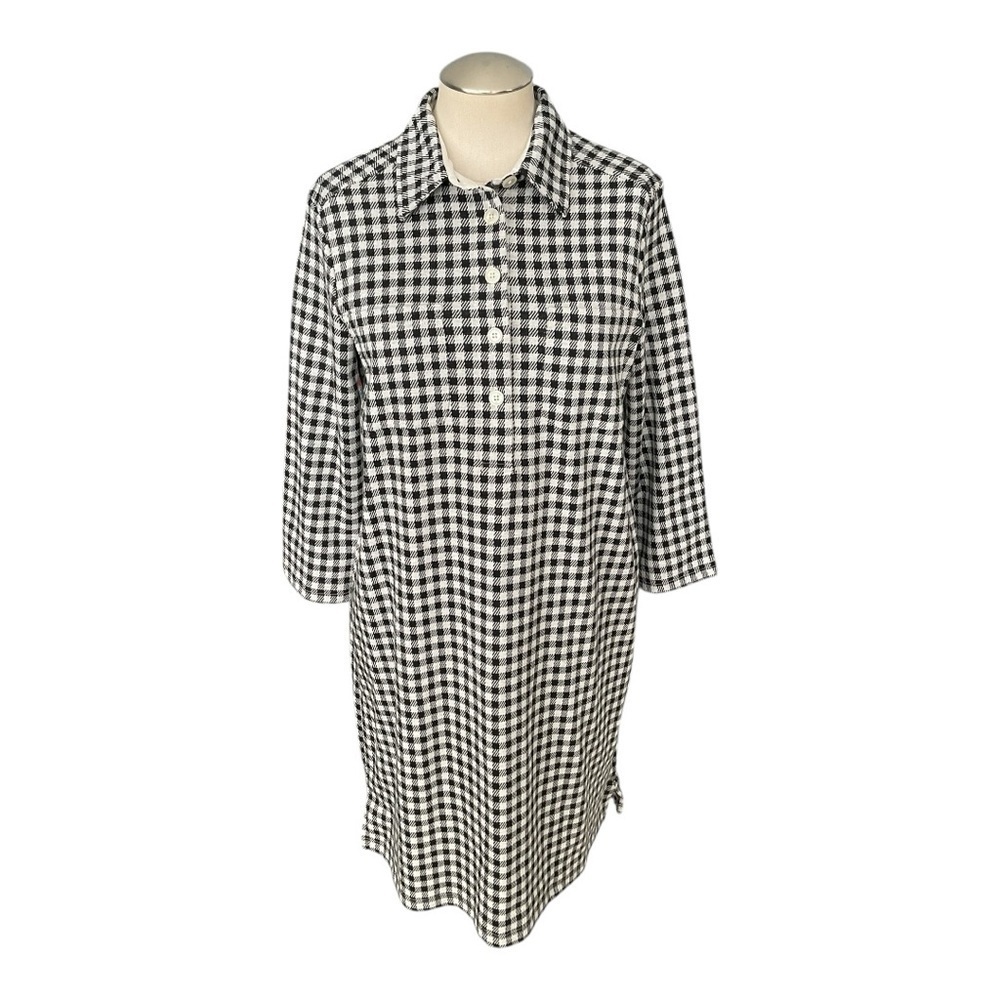Lands’ End Gingham Knit Sleep Shirt Pajama Lounge Dress XS 0/2 Black White